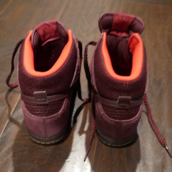 Nike Dunk High Women's Suede Burgundy Wine Orange Lined Sneakers Size 9 - Picture 3 of 10